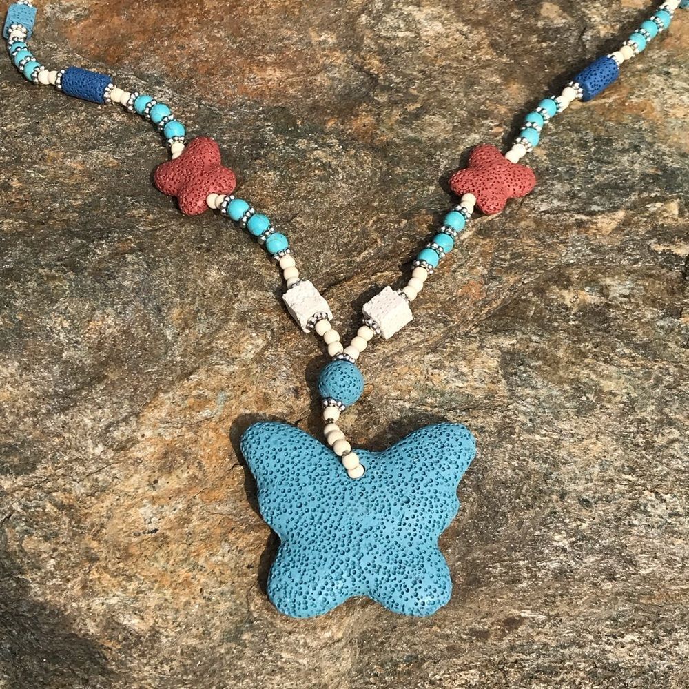 Multi Color Lava Butterfly Necklace - Picture 3 of 8